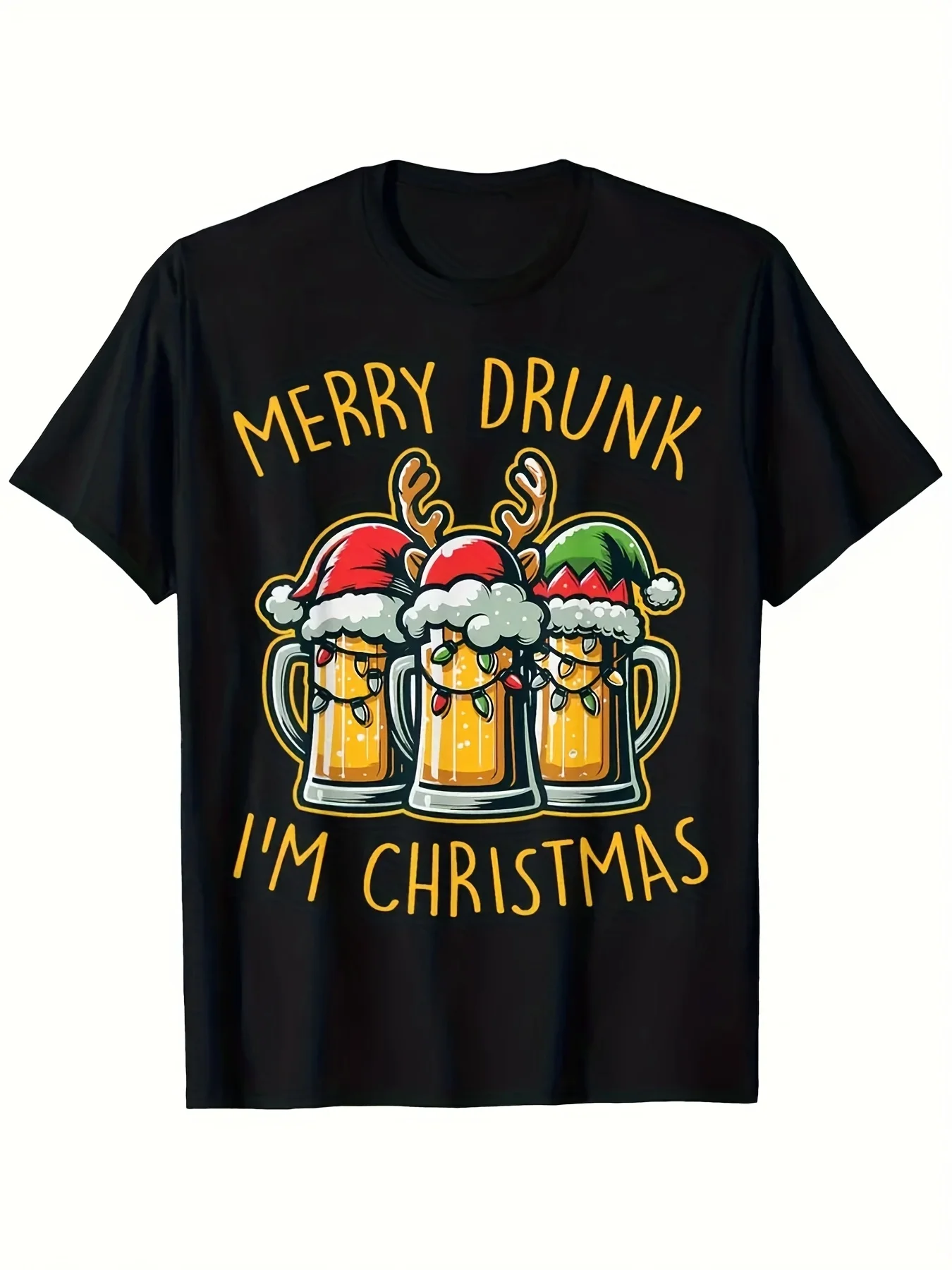 Divertida camiseta navideña con temática de cerveza - Camisa de fiesta de Navidad borracho con diseño de taza de cerveza - Negro