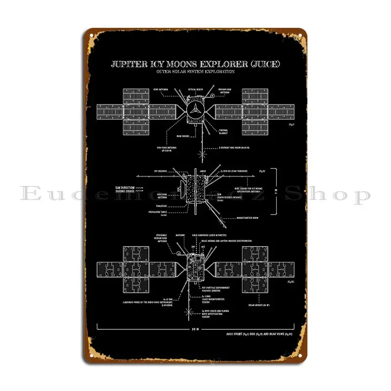 Jupiter Icy Moons Explorer Juice Mission Vertical White Stencil No Background Metal Plaque Poster Cinema Designs Tin Sign Poster