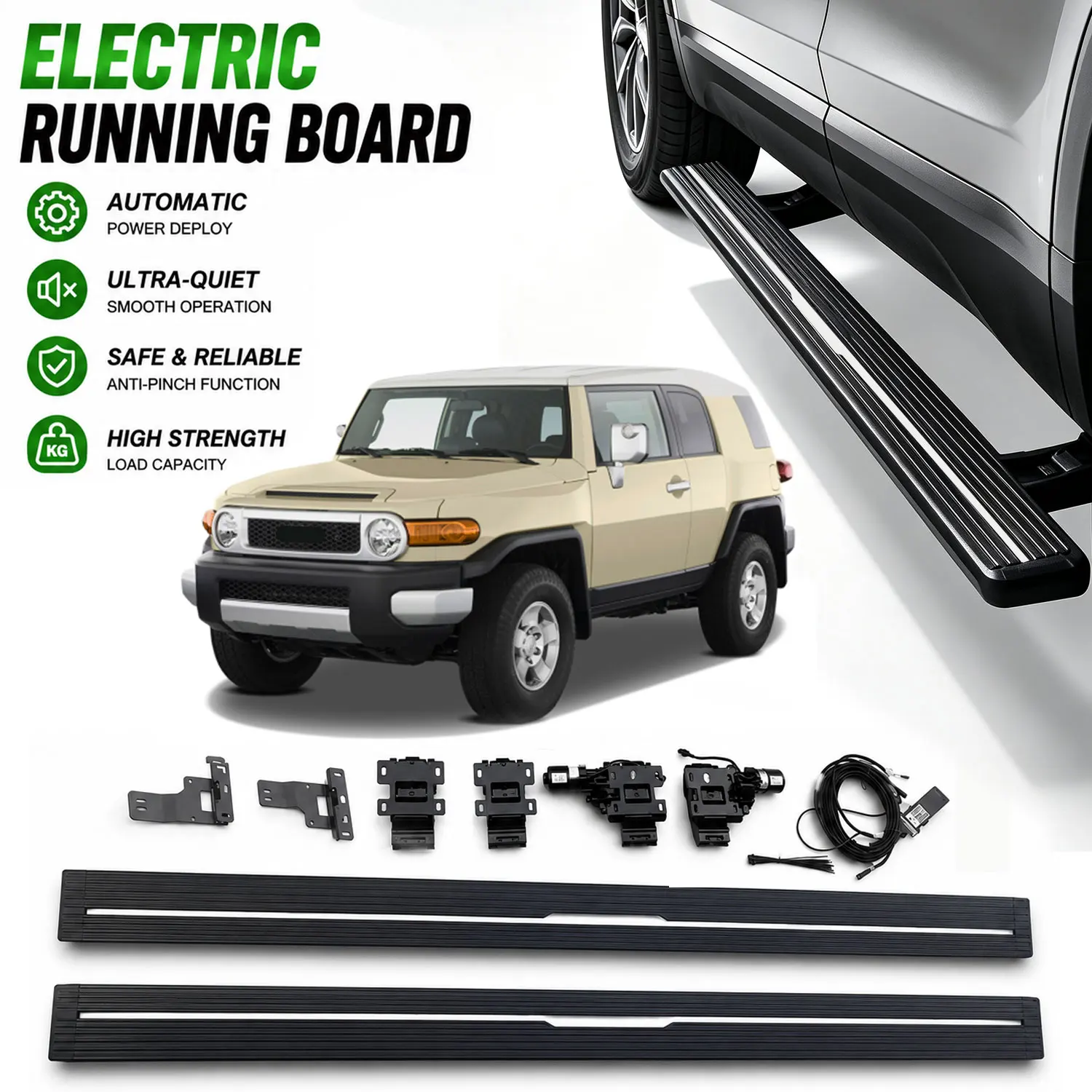 Fits for 2006-2021 Toyota FJ Cruiser Deployable Power Electric Running Boards, Aluminum Retractable Side Step Nerf Bars