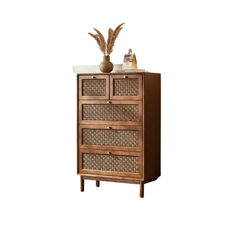 

Solid wood rattan four chest cabinets simple modern medieval art dining side drawer storage cabinet