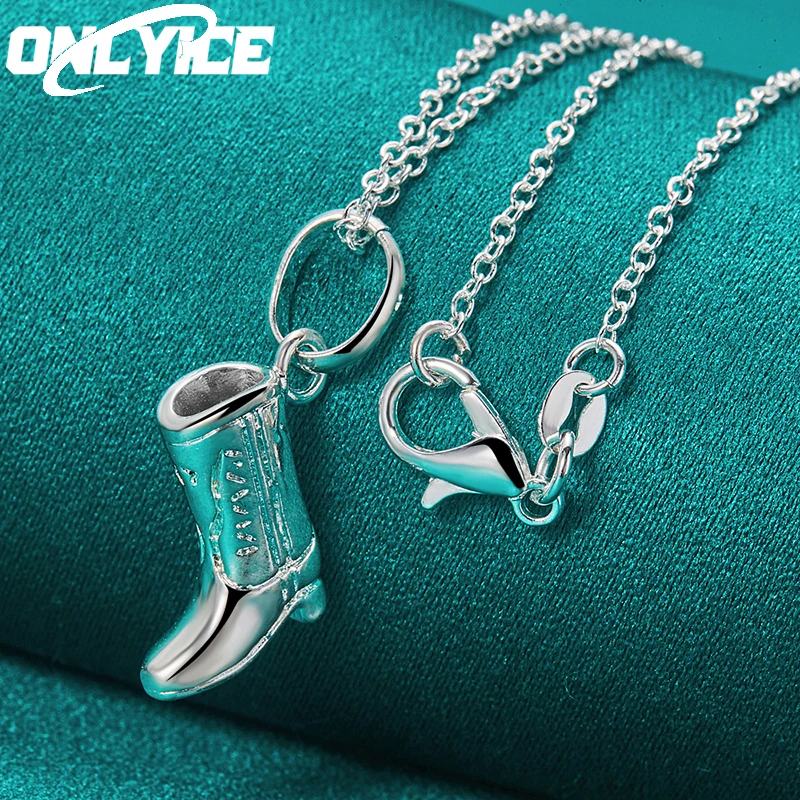 Charm 925 Sterling Silver 16-30 Inch Chain Cowboy Boot Pendant Necklace For Man Women Fashion Accessories Party Jewelry Gifts