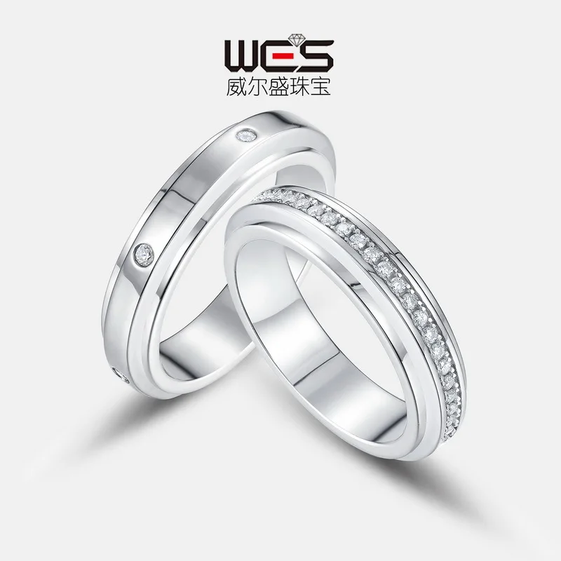 Hot Picking Lover Couple Ring S925 Sterling Silver Set with White Diamond Simple Ring, European and American Light Luxury