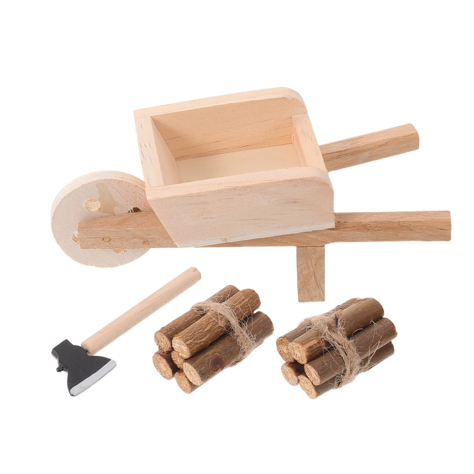 

Miniature Wooden Wheelbarrow Realistic Handcrafted Natural Finish for Dollhouse Fairy Garden Home Decoration Photography Prop