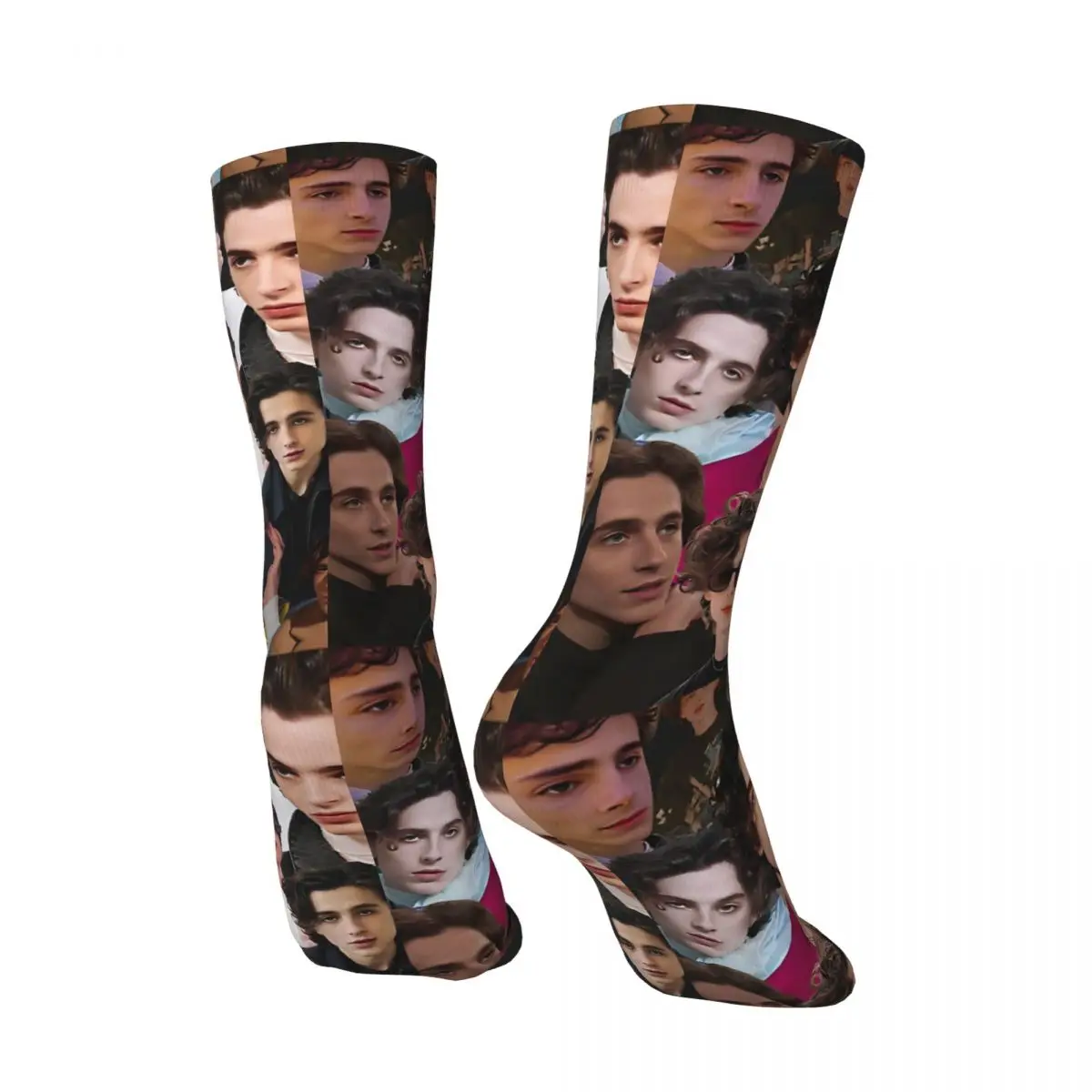 Timothee Chalamet Collage Stockings Graphic Funny Socks Winter Non Skid Socks Men Skateboard Warm Soft Socks