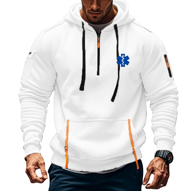 Autumn winter men's leisure sports multi-zip arm pocket hoodie jumper hoodie