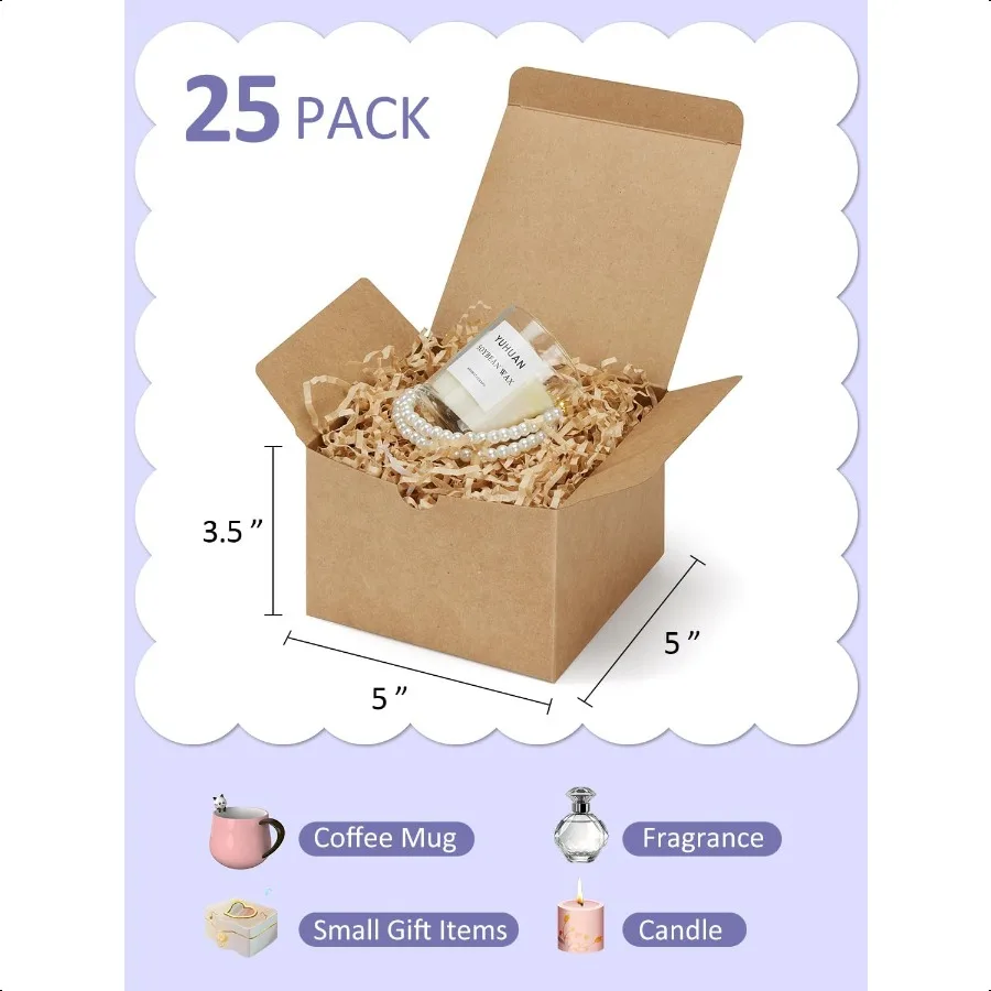 Brown Gift Boxes 5x5x3.5 25 Pack Kraft Paper Gift Boxes with Lids for Gifts Crafting Wedding Birthday Party Cupcake