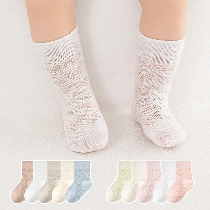

Newborn Spring Summer Baby Infants Cotton Soft Socks For Girls And Boys Thin Mesh Socks 5pairs A Set