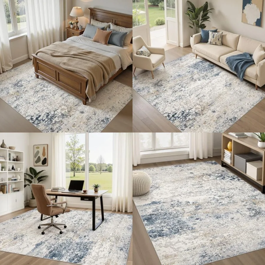 

Area Rug Living Room Rugs - 5x7 Abstract Large Soft Indoor Washable Rug Neutral Modern Low Pile Carpet for Bedroom Dining Room