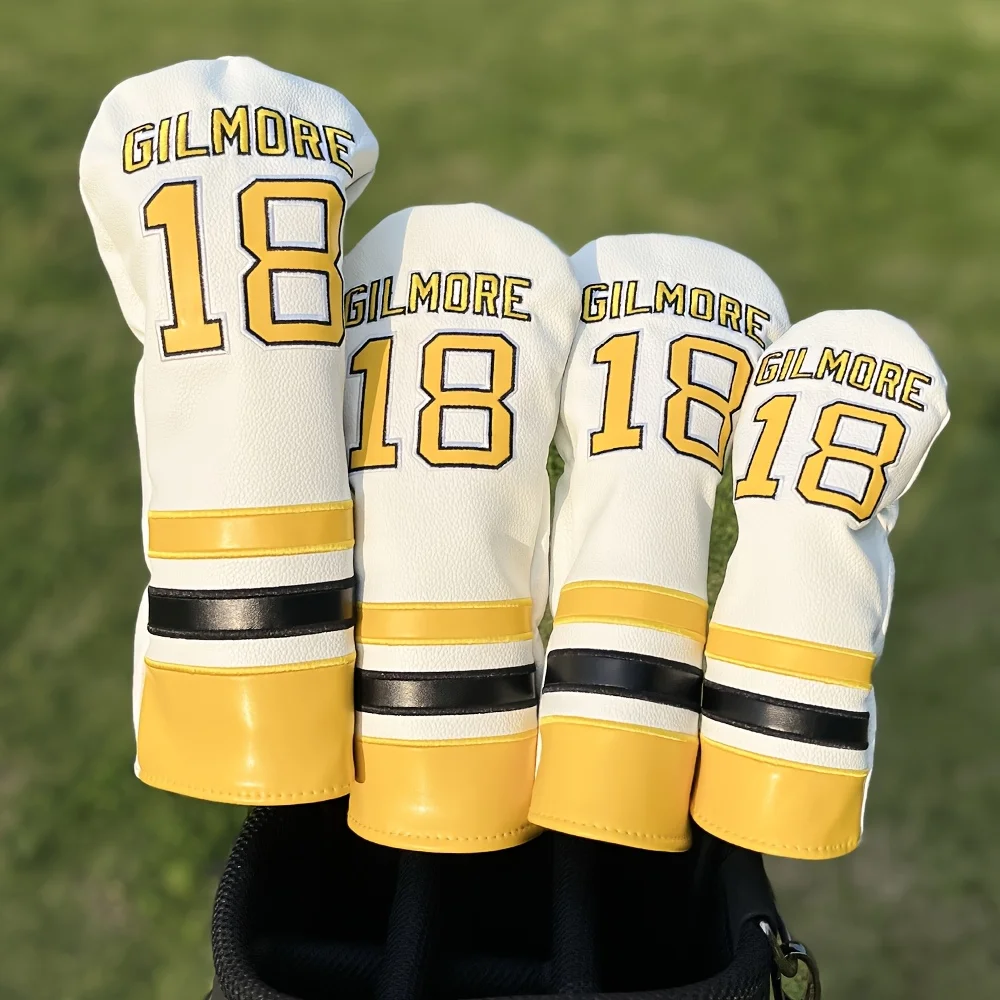 Golf Club Head Cover with Number 18 Design - White and Yellow Stripe Design, Golf Accessories, Dustproof and Durable Material