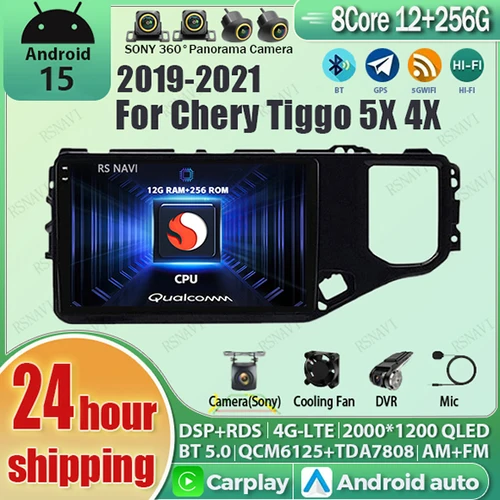 Android 15 wifi + 4G Carplay AUTO Radio de coche para Chery Tiggo 5X 4X 2017-2019 navegación GPS vídeo estéreo Multimedia DVD 360 cámara