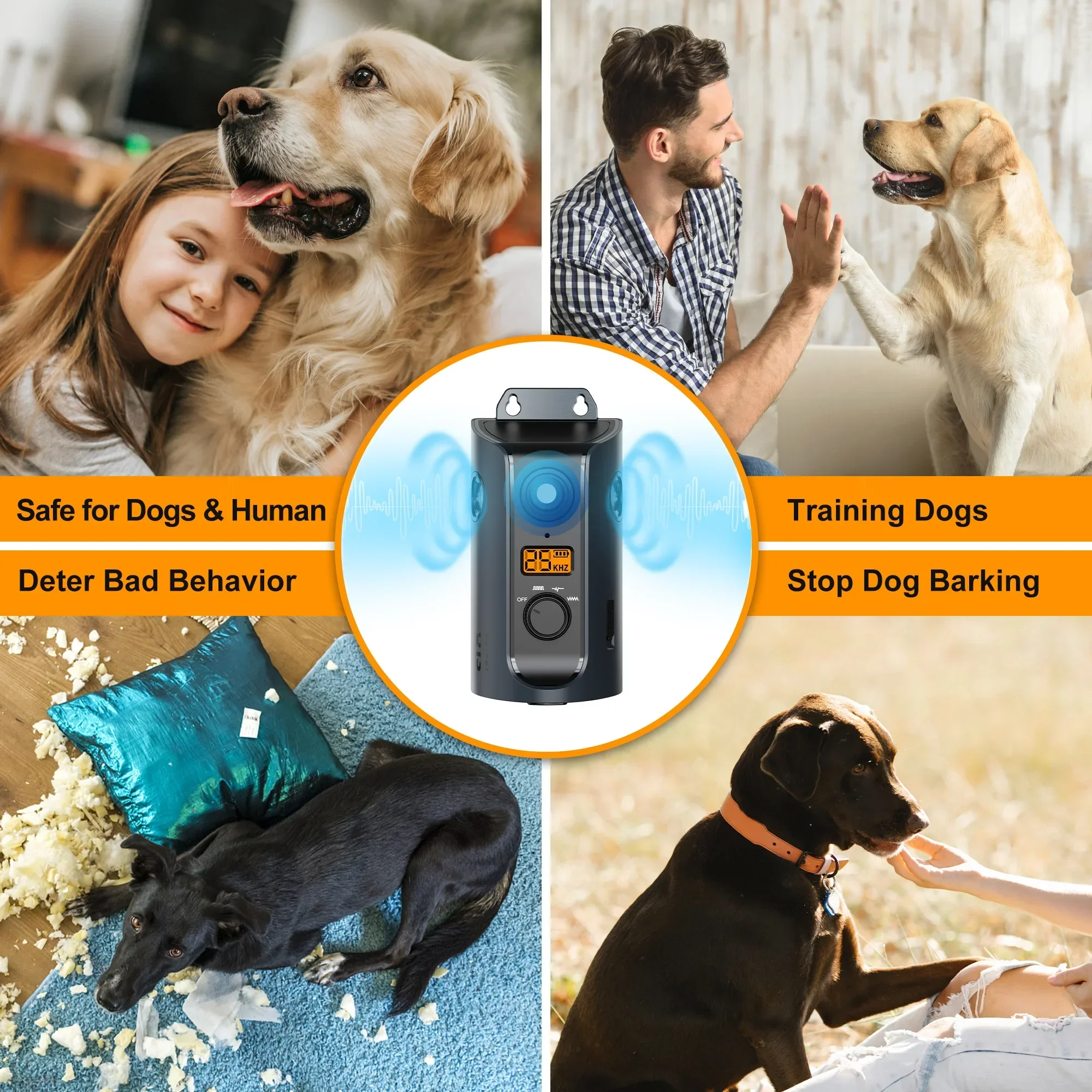 PATPET U13 Portable Ultrasonic Anti Barking Device Dog Solar Charging Dog Pet Training High Frequency Flash Rechargeable Home