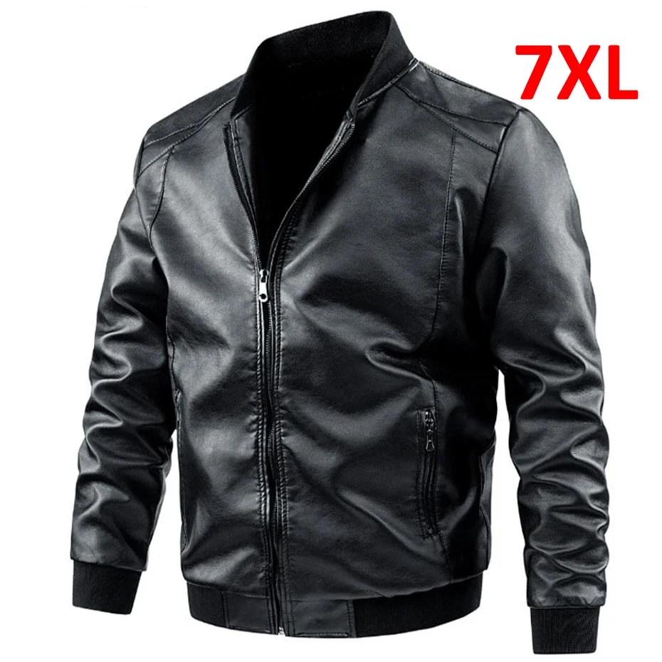 

Plus Size 6XL 7XL PU Jacket Men Faux Leather Coat Casual Motorcycle Biker Coat Solid Color Leather Jackets Male Big Size 6XL 7XL