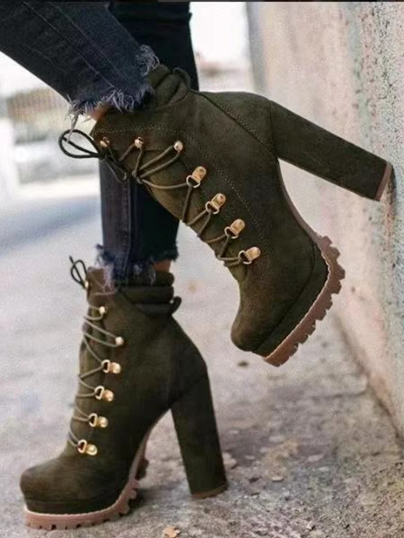 2023 Spring Autumn New Products Velvet Studded Ankle Boots for Women Square High Heels Sexy Increase Fashion Shoes