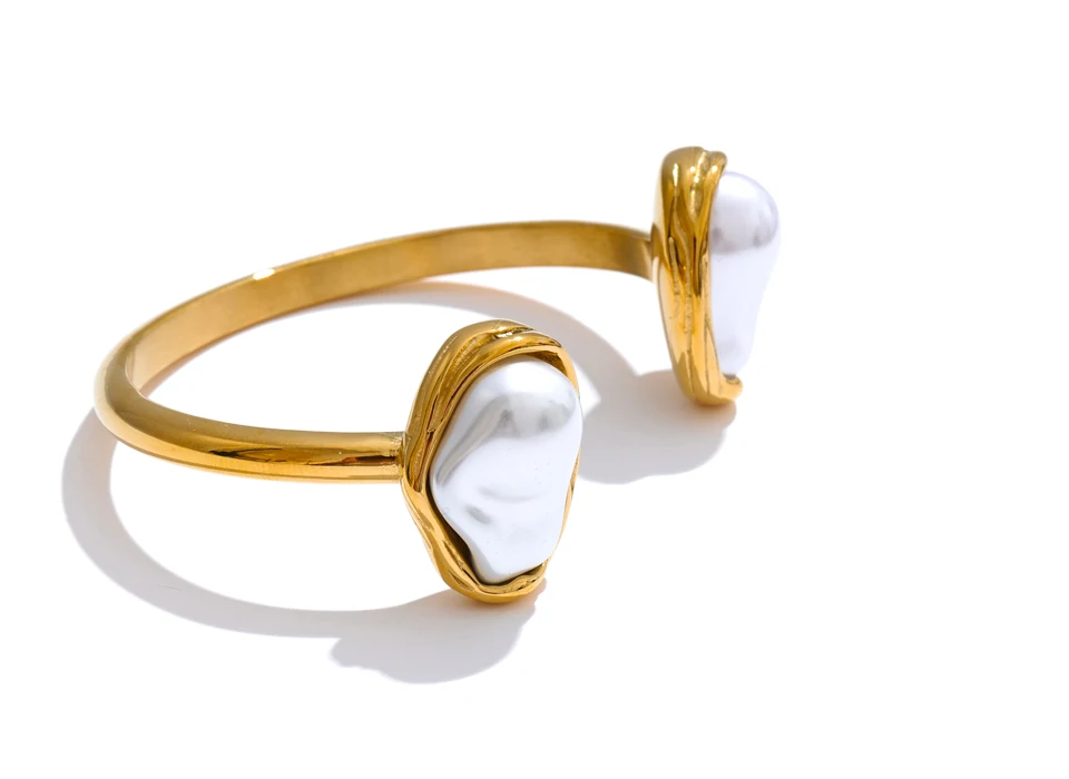 Yhpup 59mm Edelstahl Barock Simulierte Perlen Manschette Armband Armreif Anlauffeständig Gold Farbe Handgelenk Schmuck Neue – Detail 7