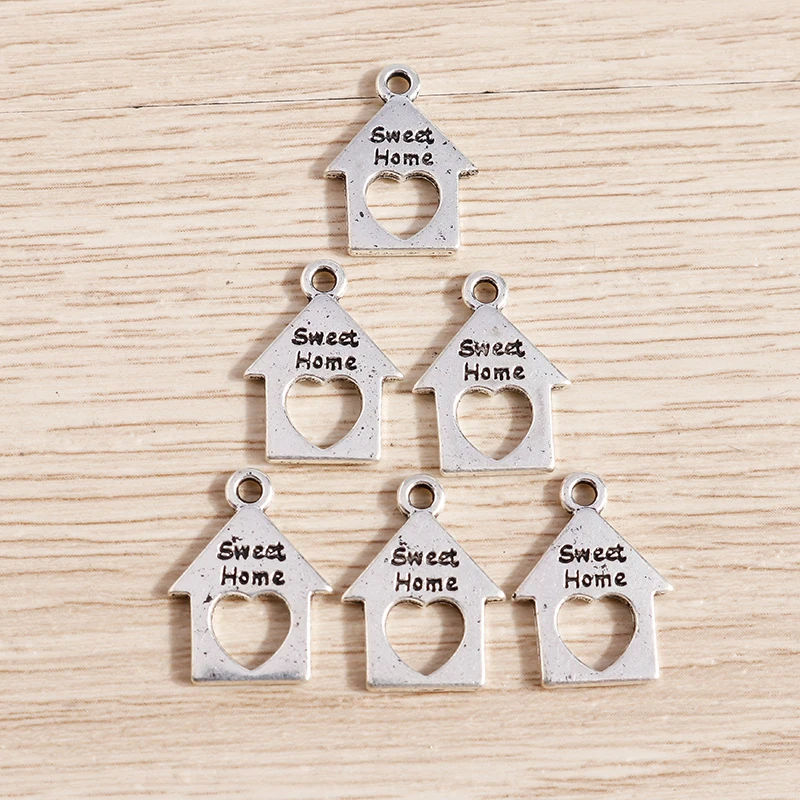 Tusember 50 Stück 12*17mm Legierung Herzanhänger „Sweet Home“ für Halsketten, Ohrringe, Damen, Mädchen, Mode-Schmuckherstellung, DIY – Detail 4