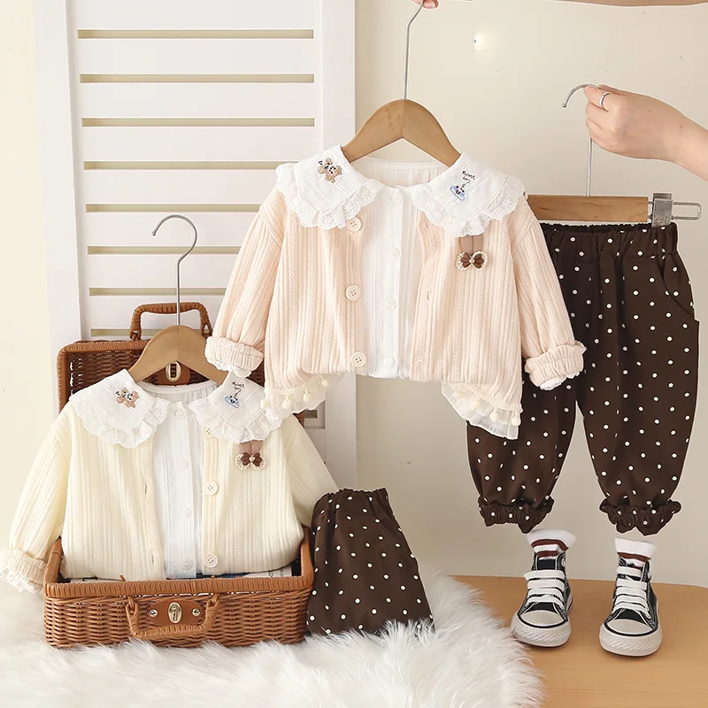 

New Autumn Fashion Baby Clothes Suit Children Girls Jacket Shirt Pants 3Pcs/Sets Kids Clothing Infant Costume Toddler Tracksuits