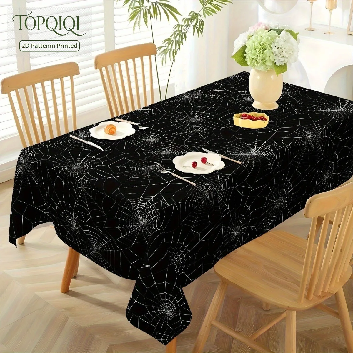 1 PC 2D plane printing Halloween-themed tablecloth - black and white spider web patternzyc