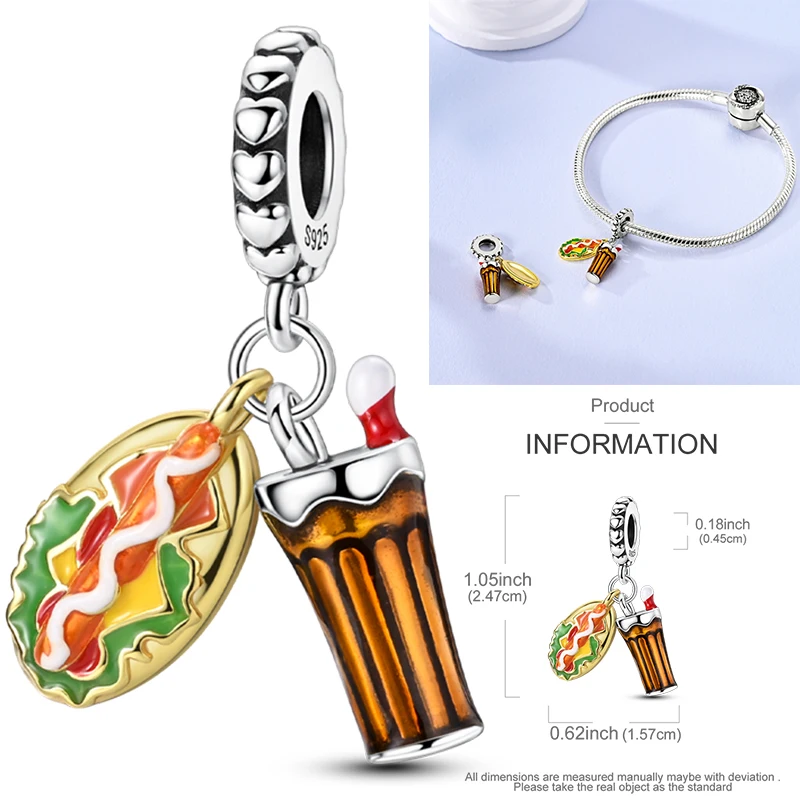 925 Sterling Silber Lebensmittel-Charm-Perlen Erdbeere Pilz Honig Kaffee Cocktail Gumball DIY Armband Halskette Geschenk für Frauen – Detail 26
