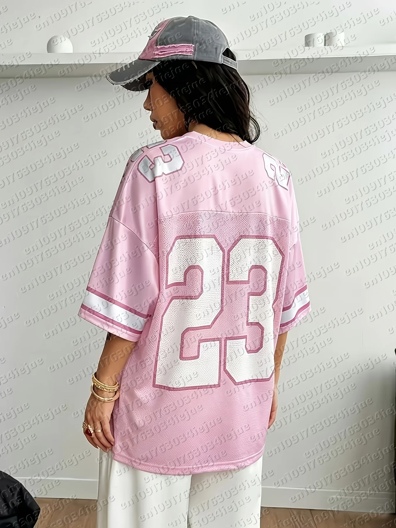Damen-Sporttrikot für Kinder, kurzärmeliges T-Shirt mit V-Ausschnitt und Nummern-Print, atmungsaktiv, Damen-Kurzarmshirt – Detail 5