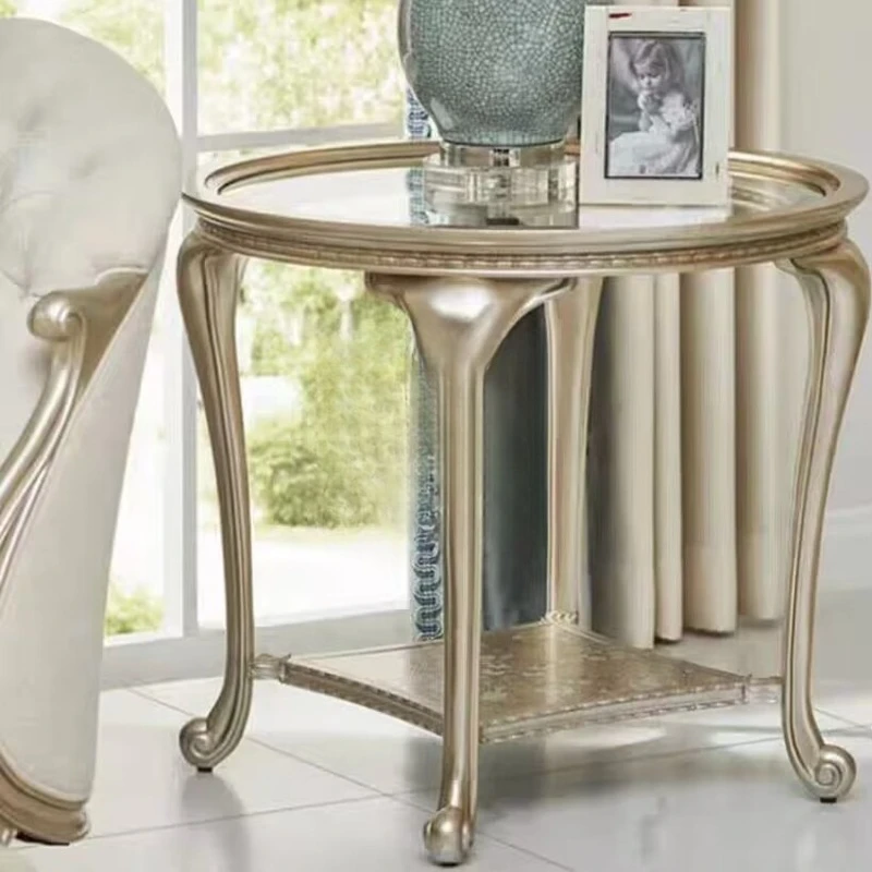Round solid wood glass small apartment tea table