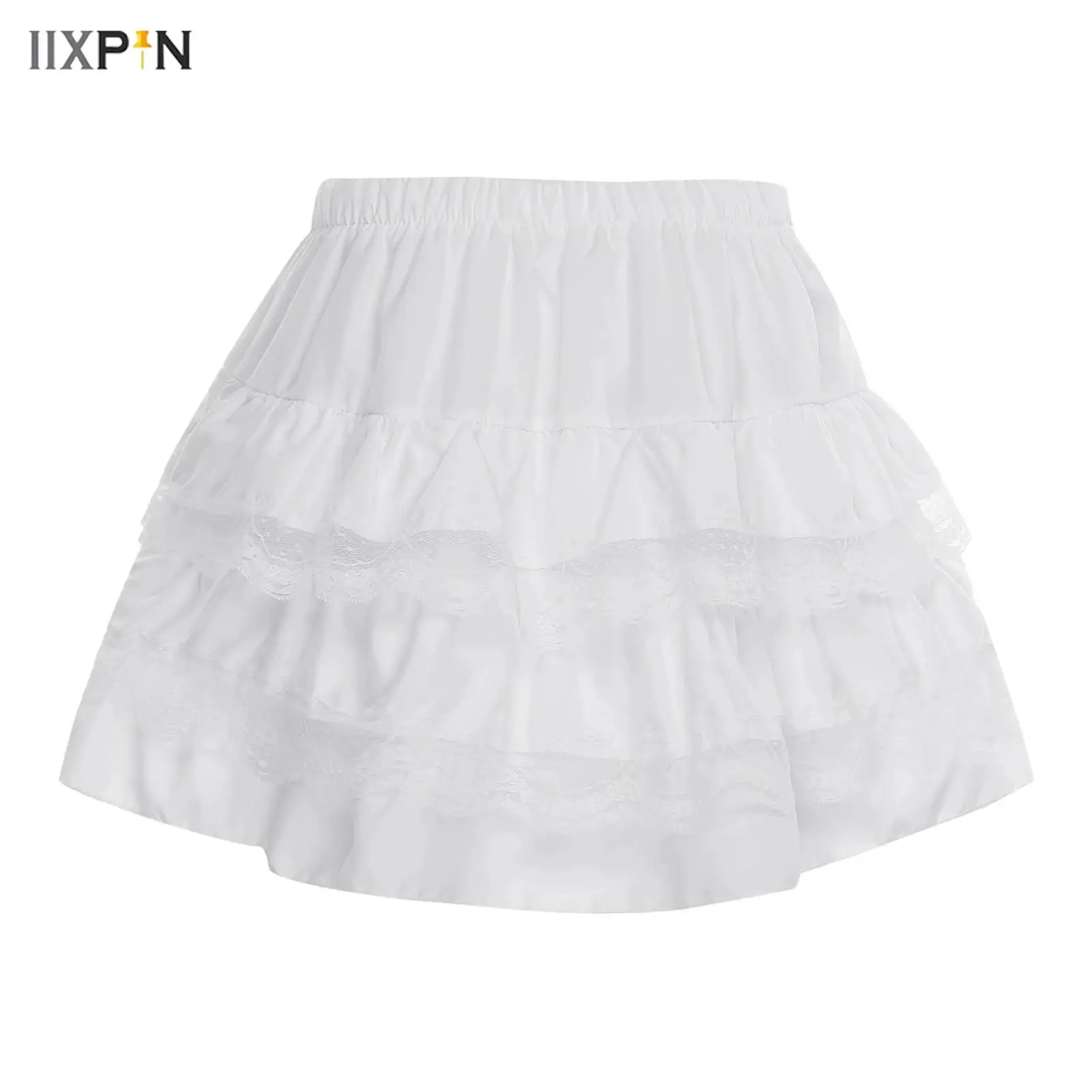 

Women's Ballet Skirt Lace Trim Tiered Layered Ruffled Puff Cake Skirts Elastic Waistband Culottes Skorts Half Slip Underskirt