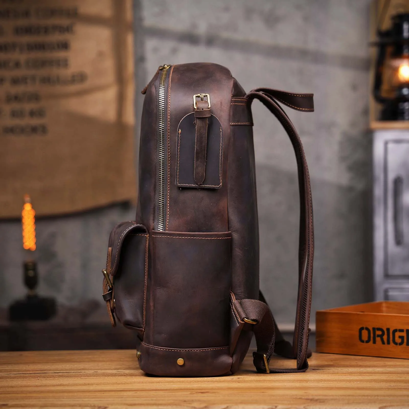 S.WORKER Vintage Echtleder-Rucksack 16" Laptop-Tasche Lässige Crazy-Horse-Leder-Schultasche Outdoor-Reise-Weekender-Tasche – Detail 12