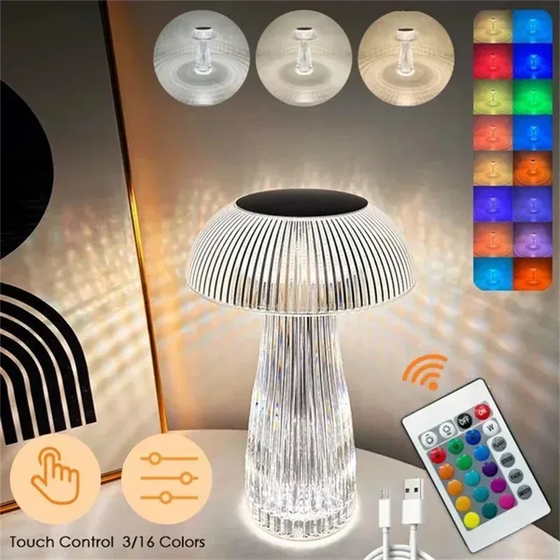 

3/16 Kleuren Creatieve Kwallen Lamp Kristallen Tafellamp Nightlights Paddestoel Lamp Slaapkamer Night Lamp Sfeer Decoratie Licht