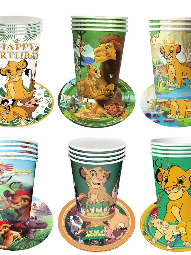 Décoration de fête d'anniversaire Disney Roi Lion, vaisselle jetable, tasses, assiettes, serviettes, nappe pour enfants, fournitures de fête prénatale