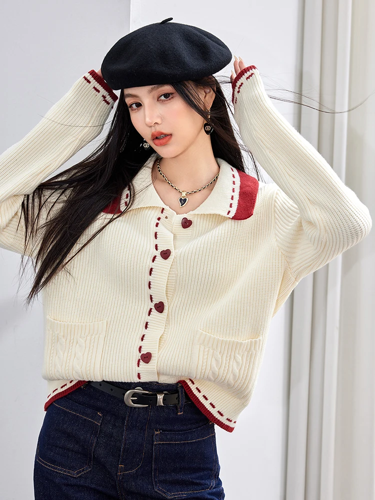 Autumn Winter Gentle Lapel Loose Sweater For Women 2024 New Fashion Loose Knitted Cardigan Female Sweet Tops Coat