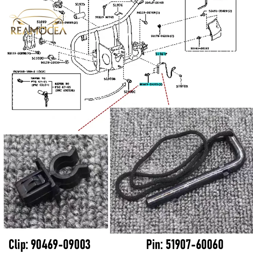 Reamocea 1Pc Rear Spare Tire Rack Stopper Pin/Fixing Clip Buckle 90469-09003/51907-60060 For Toyota Land Cruiser LC200 LC100