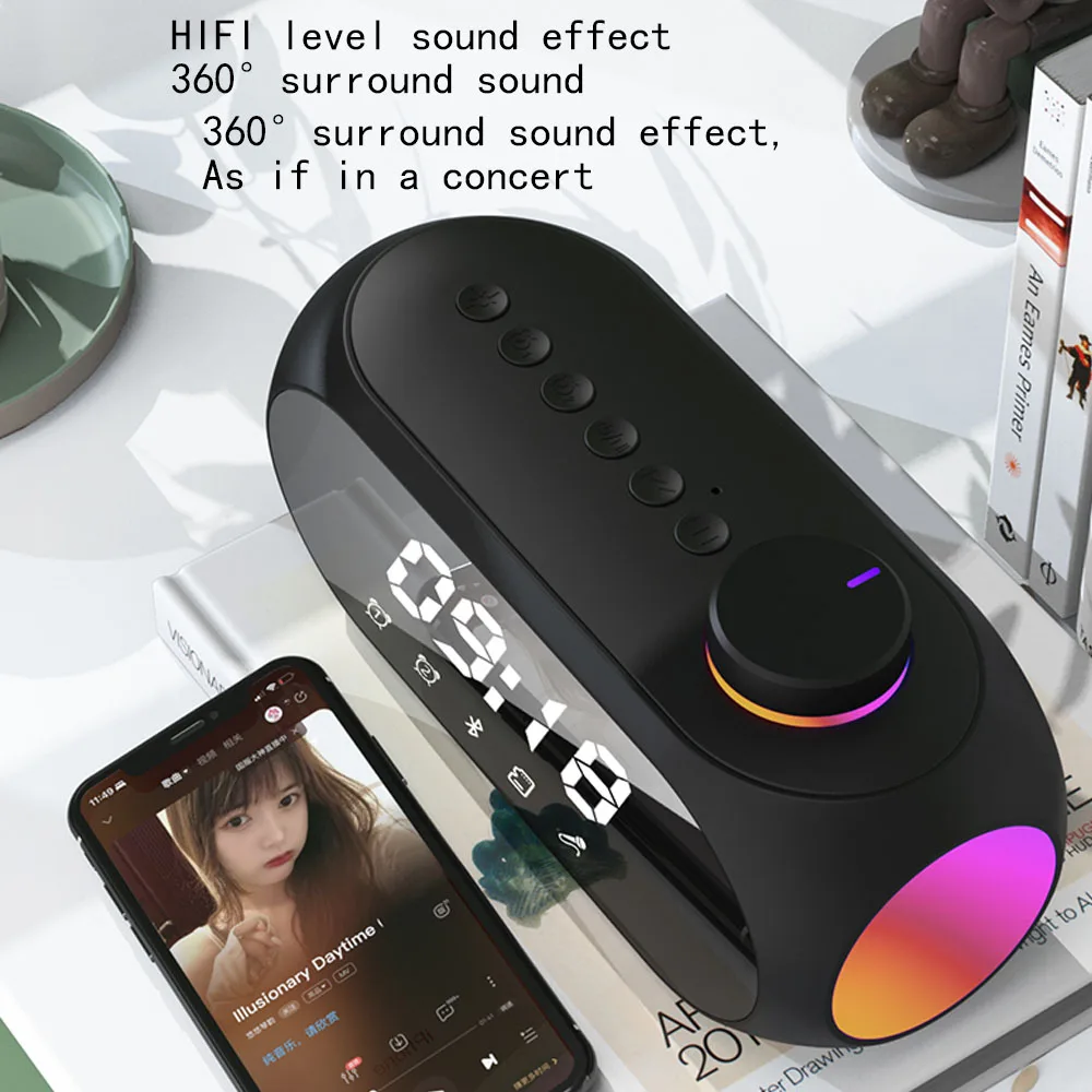 Multifunction Wireless Bluetooth Speaker 360 ° Surround Bass Speakers Alarm Clock FM Radio RGB Colorful Subwoofer Speakers