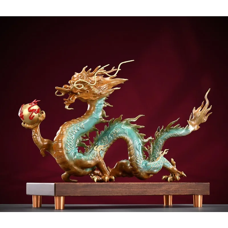 Color copper dragon world ornament, home office zodiac copper dragon decorative crafts, Longteng four seas opening gift
