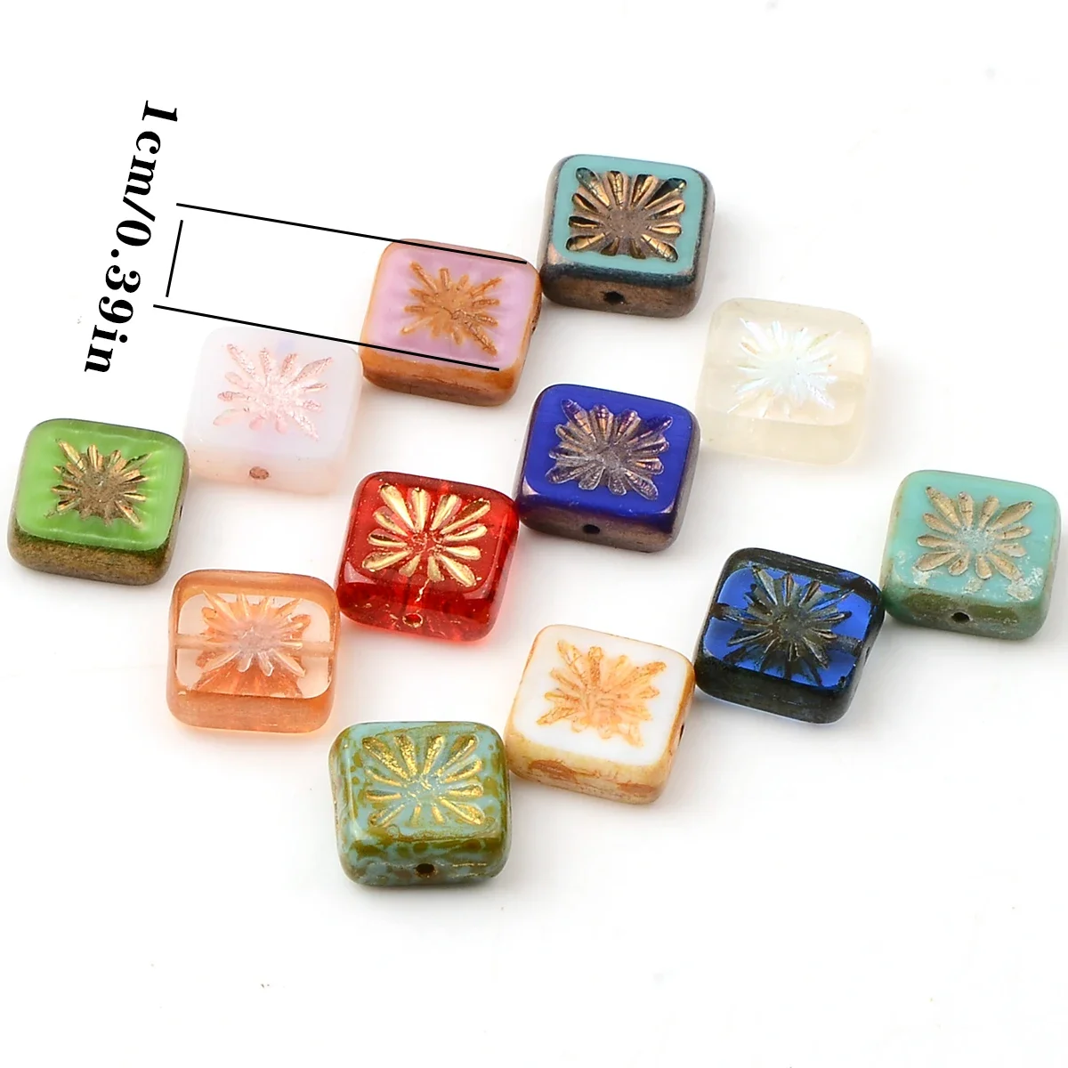 5pcs 10mm Tassel vintage fireworks square glass bead spaced bead for DIY Necklace Bracelet Accessory Material Art Craft Supplies