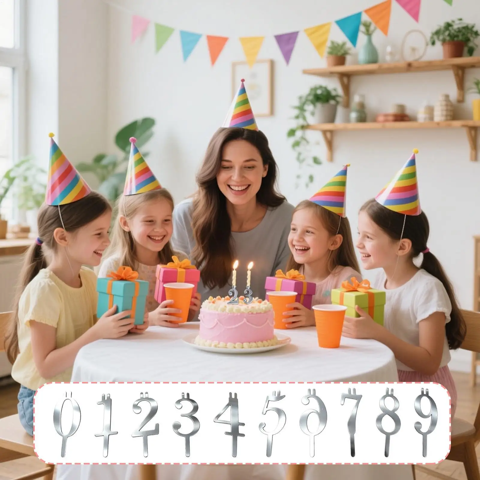 0-9 Metal Number Candle Holders, Sturdy Reusable Birthday Cake Decor Set, Digit Candle Picks for Adults & Kids, Party Decoration