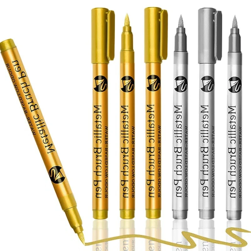 

1pc Brush Metallic Marker Pen Gold Silver White Permanent Art Markers for Artist Illustration Crafts Scrapbooking Paint Markers