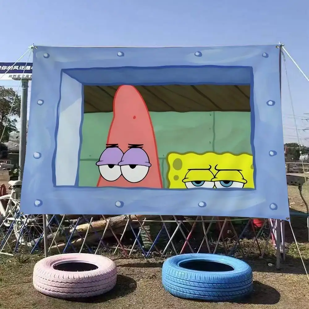 SpongeBob Octopus Brother Cartoon Anime Chart Flag for Living Room Home Dorm Decor Art Home Decor Banner