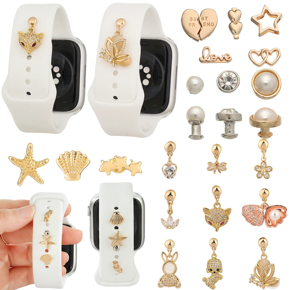 애플 워치용 실리콘 스트랩 금속 장식 못, 아이워치용 맞춤형 재미있는 장식 다이아몬드 펜던트 액세서리