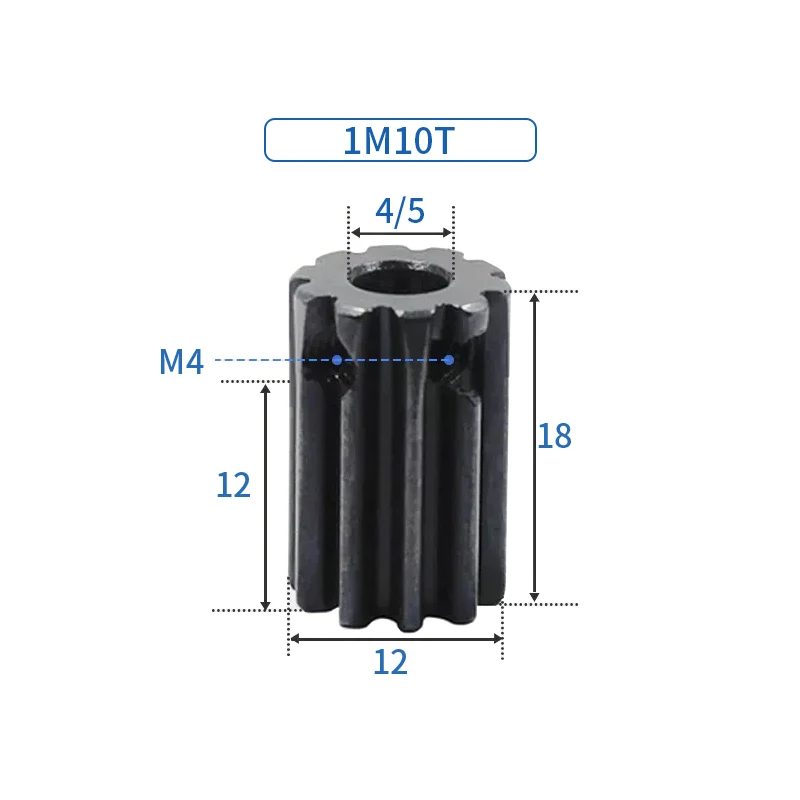 1pcs Spur Gear pinion 1M 10T 12Teeth Mod 1 Bore 4mm 5mm Right Teeth 45# Steel Major Gear