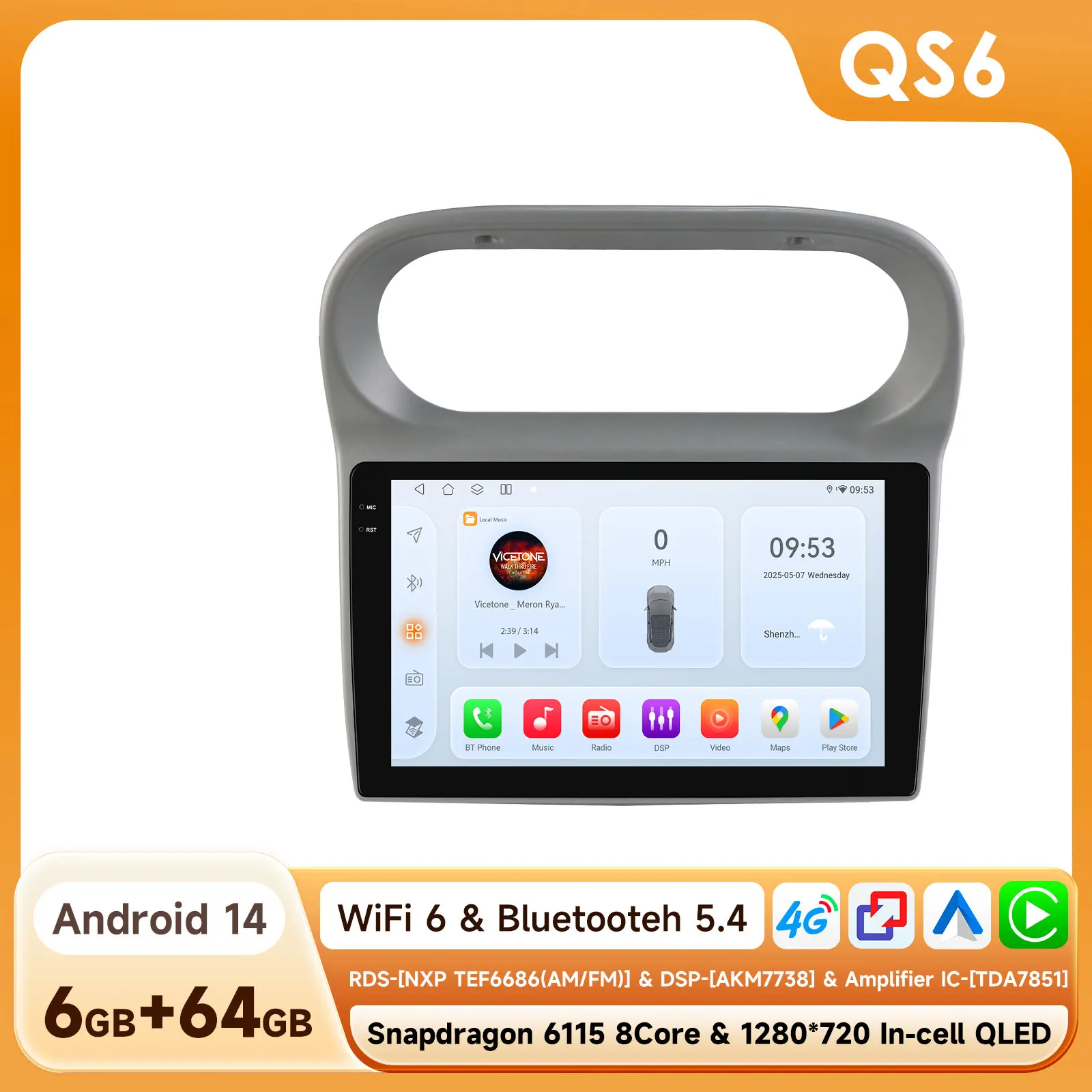 9 "2DIN Carplay Android 14 Autoradio voor Renault Twingo 2005 -2013 multimedia door Snapdragon GPS Stereo 360 Cam intelligente Srceen
