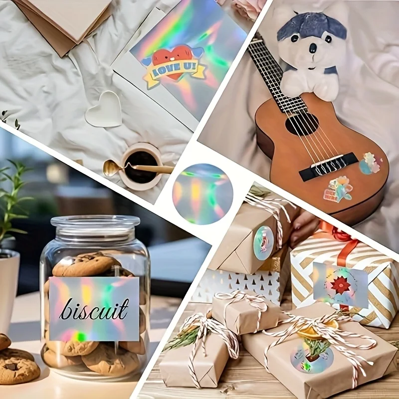 2.9X 4,1 pulgadas 200 hojas-4 estilos película holográfica de laminación en frío pegatina de vinilo autoadhesiva transparente hojas laminadas impermeables