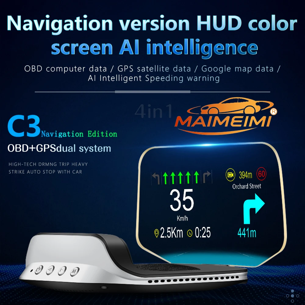 Head Up Display Car Speedometer Water Temperature RPM with Speed Alarm for Car Windshield Projection Accessories