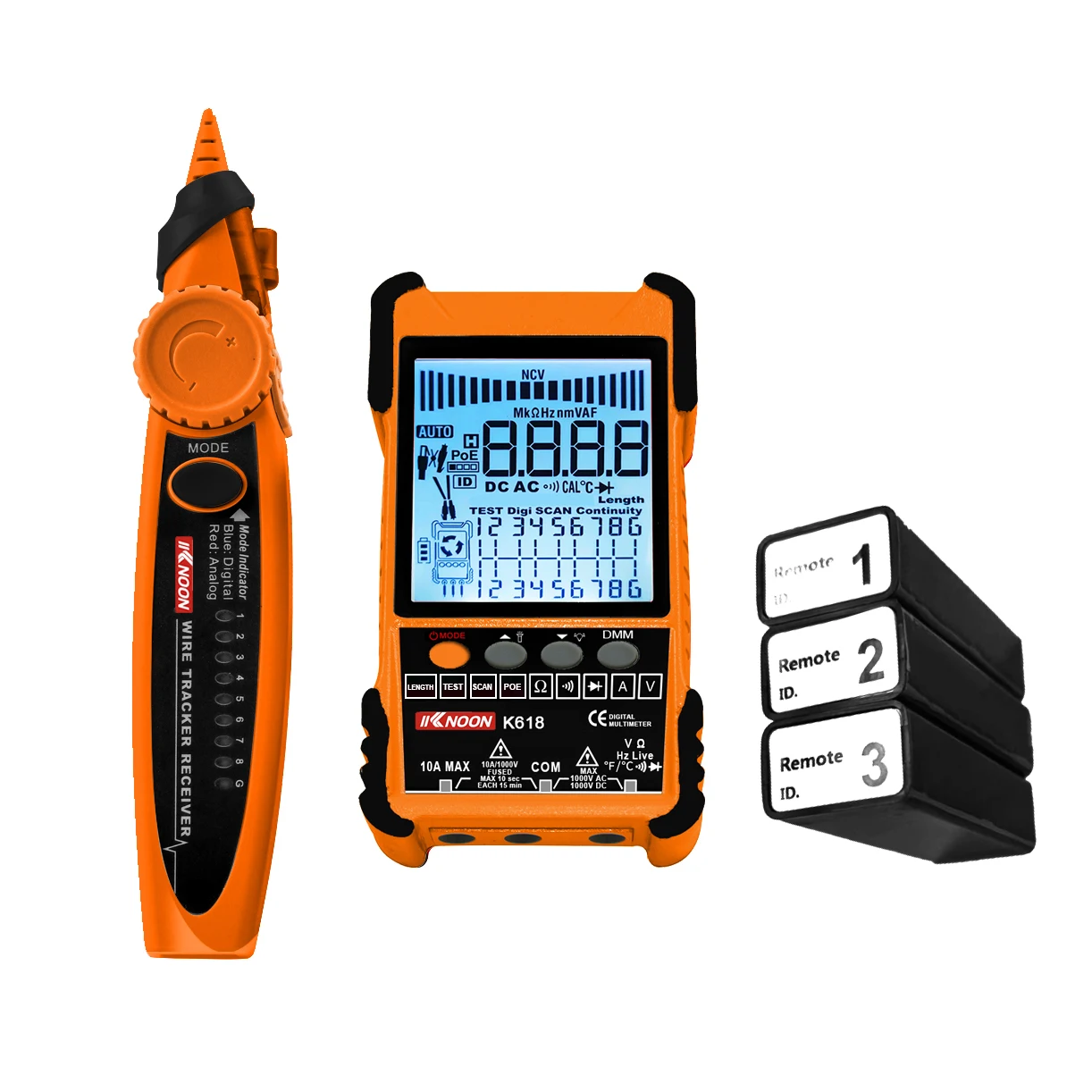 KKNOON K618 Handheld Cable Tester Short Open Circuit Measure Trackers Multifunctional Cable Tester with 3 ID Pairing Accessory