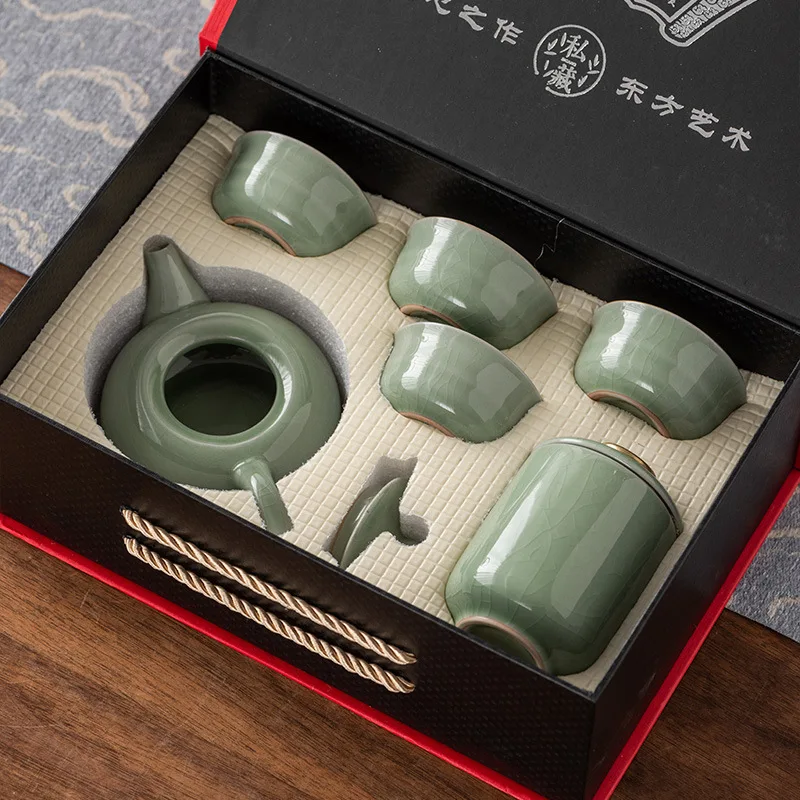 Ge kiln Ru kiln Kung fu tea set Guochao gift box ceramic tea gift company annual meeting gift