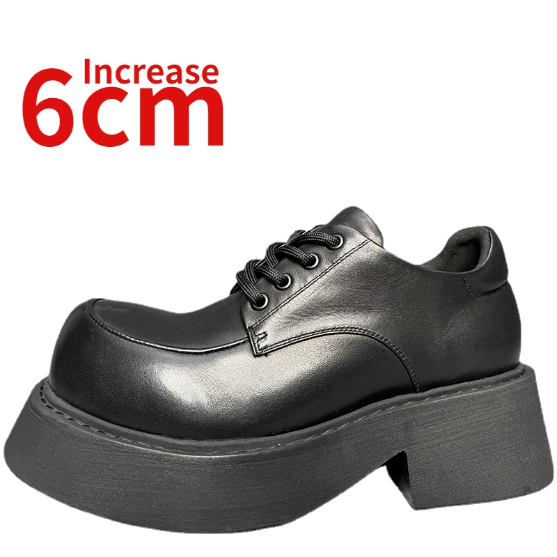 Europe/American Show Design Casual Derby Shoes for Men's Height Increased 6cm Japanese Style Genuine Leather Elevator Shoes Man