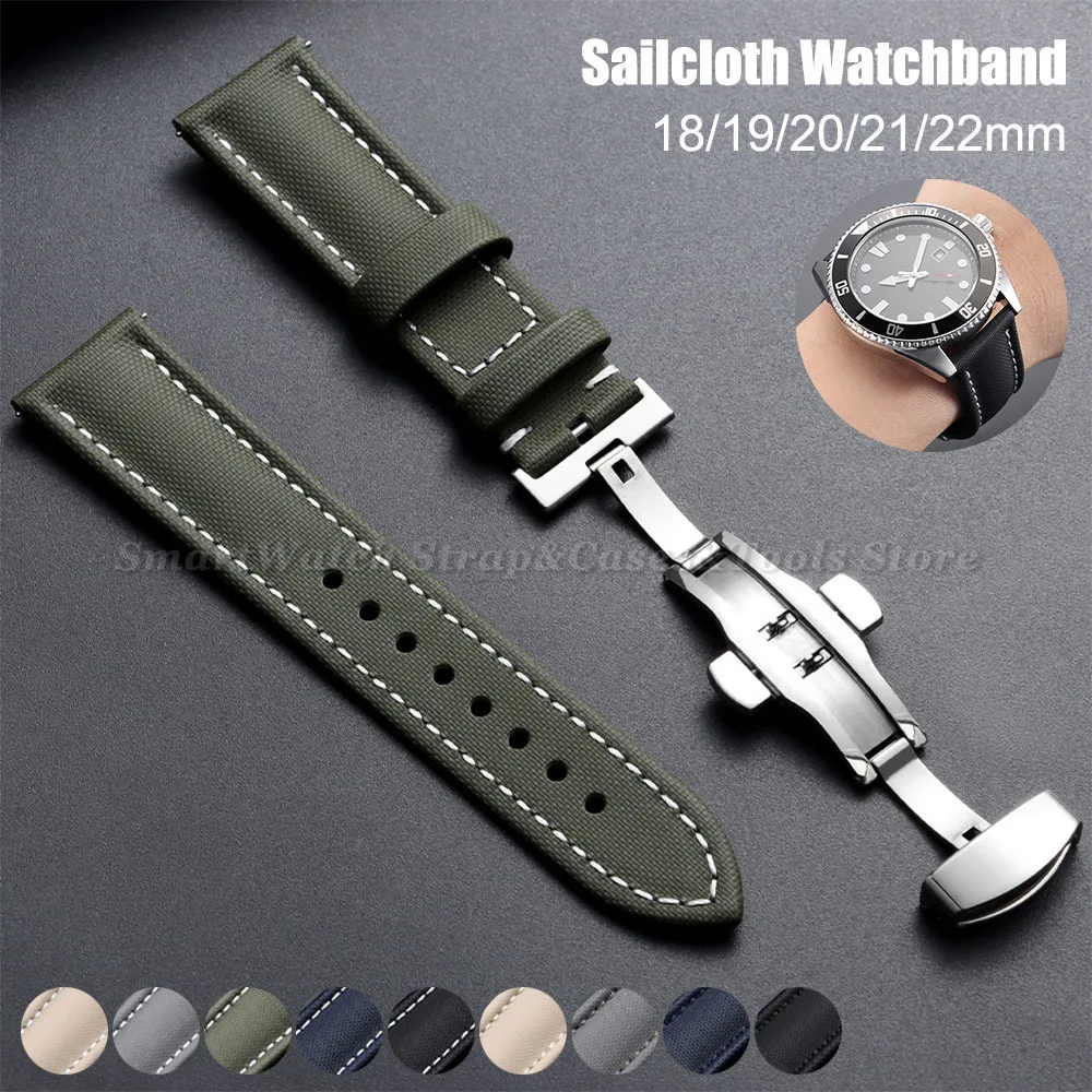 

18/19/20/21/22mm Business Sailcloth Watch Strap for Omega Butterfly Buckle Waterproof Bracelet for Seiko Quick Release Watchband