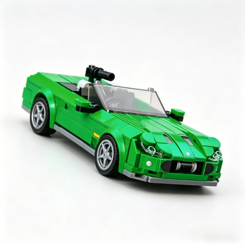 378PCS MOC Jaguar XKR Convertible Sports Car Model Green Speed Champions Style With Rocket Launcher Custom Building Blocks Toy
