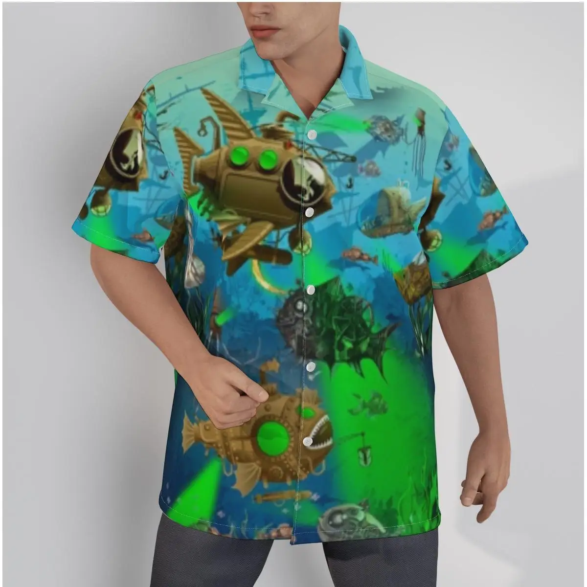 Men's Hawaiian Red Shirt Creative Octopus Print Beach Short Sleeve Summer Casual Button Up Patchwork Tops 3D Shirts