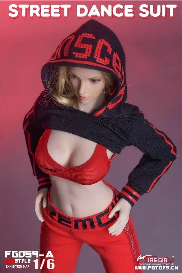 1/6  Female Sports Hoodie Hiphop Street Dance Suit Costume for 12 Inch Soldier Action Figure Hot Girl PH TBL JIAOU Doll Body