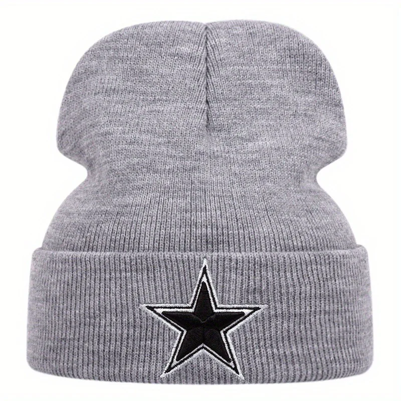 Five-pointed star embroidered knitted hats for men and women, autumn and winter outdoor warm sports event woolen hats, bean hats