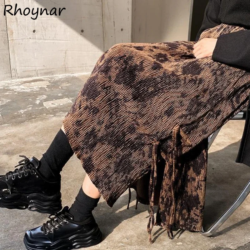 

Skirts Women Elastic Waist Side-slit Tie Dye Design All-match Simple Leisure Korean Style Streetwear College Baggy Spring Chic